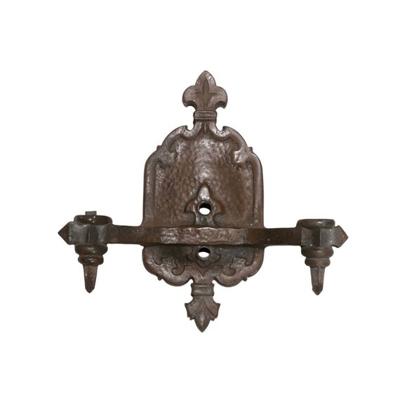 Antique Tudor 2 Light Wall Sconce Hanmered Gothic Style Fluer de lis for repair